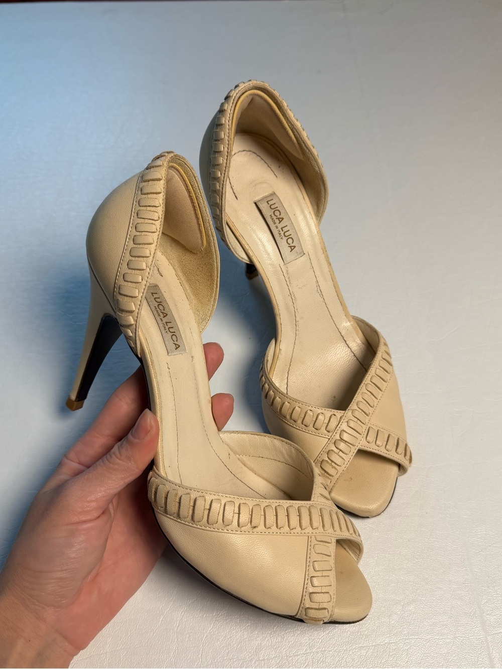 Vintage Luca Luca Beige D'Orsay Peep-Toe Heels 37